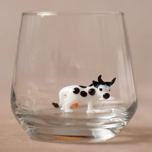 Bicchiere con mucca | Figurina di animale | 3D | Vetro di Murano | Bicchiere con figurina | Fatto a mano | Bicchiere da acqua | Tazza