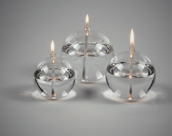 Glass oil lamp | Balloon 3-piece | Mouth-blown & handmade | Modern oil lamp for indoor and outdoor use | Permanent wick made of glass fibers