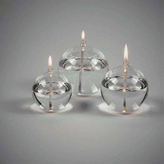 Öllampe Glas | Kerzenständer | Pearl 2-Teilig | Mundgeblasen & Handgemacht | Modern für Innen und Außenbereich | Dauerdocht aus Glasfasern