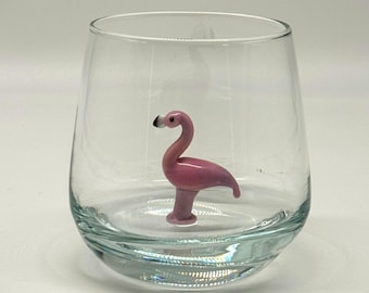 Drinking glass with flamingo | Animal figure | 3D | Murano glass | Glass with figure | Handmade | Water glass | Cup