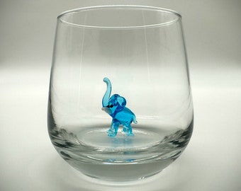 Verre à boire avec éléphant | Figure animale | 3D | Verre de Murano | Verre avec figurine | Fait à la main | verre à eau | Tasse