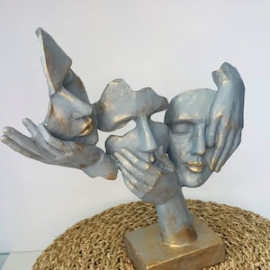 3-Masken Skulptur 2 Sorten Skulptur Handgemacht Tischdekoration Kunst & Kunstwerk Bild 4