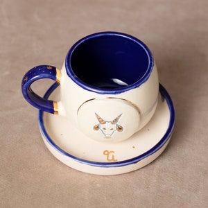 Zodiac sign - Capricorn | Tea cup | Coffee cup | Handmade from ceramic | With real gold elements | Designer cup