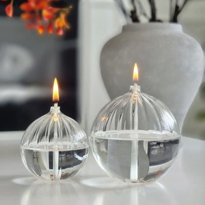 Glass oil lamp | Striped balloon 2-part | Mouth-blown & handmade | For indoor and outdoor use | Permanent wick made of glass fibers