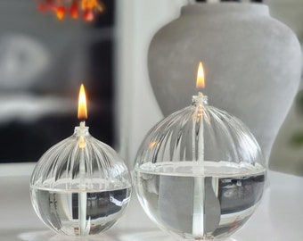 Glass oil lamp | Striped Balloon 2-Piece | Mouth-blown & handmade | For indoor and outdoor use | Permanent wick made of glass fibers