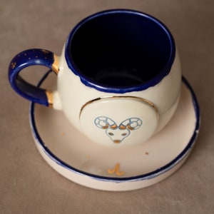 Zodiac sign - Aries | Teacup | Coffee cup | Handmade from ceramic | With real gold elements | Designer cup