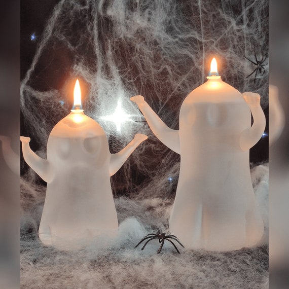 Öllampe aus Glas | Geist 2-Teilig | Mundgeblasen & Handgemacht | Moderne Ölleuchte für Innen- und Außenbereich | Dauerdocht aus Glasfasern