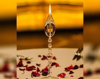 Pearl Oil Lamp Hand Blown Glass, Modern Oil Candle for Indoor & Outdoor, Handmade Glass Lamp with Fiberglass Wick, Housewarming Gift