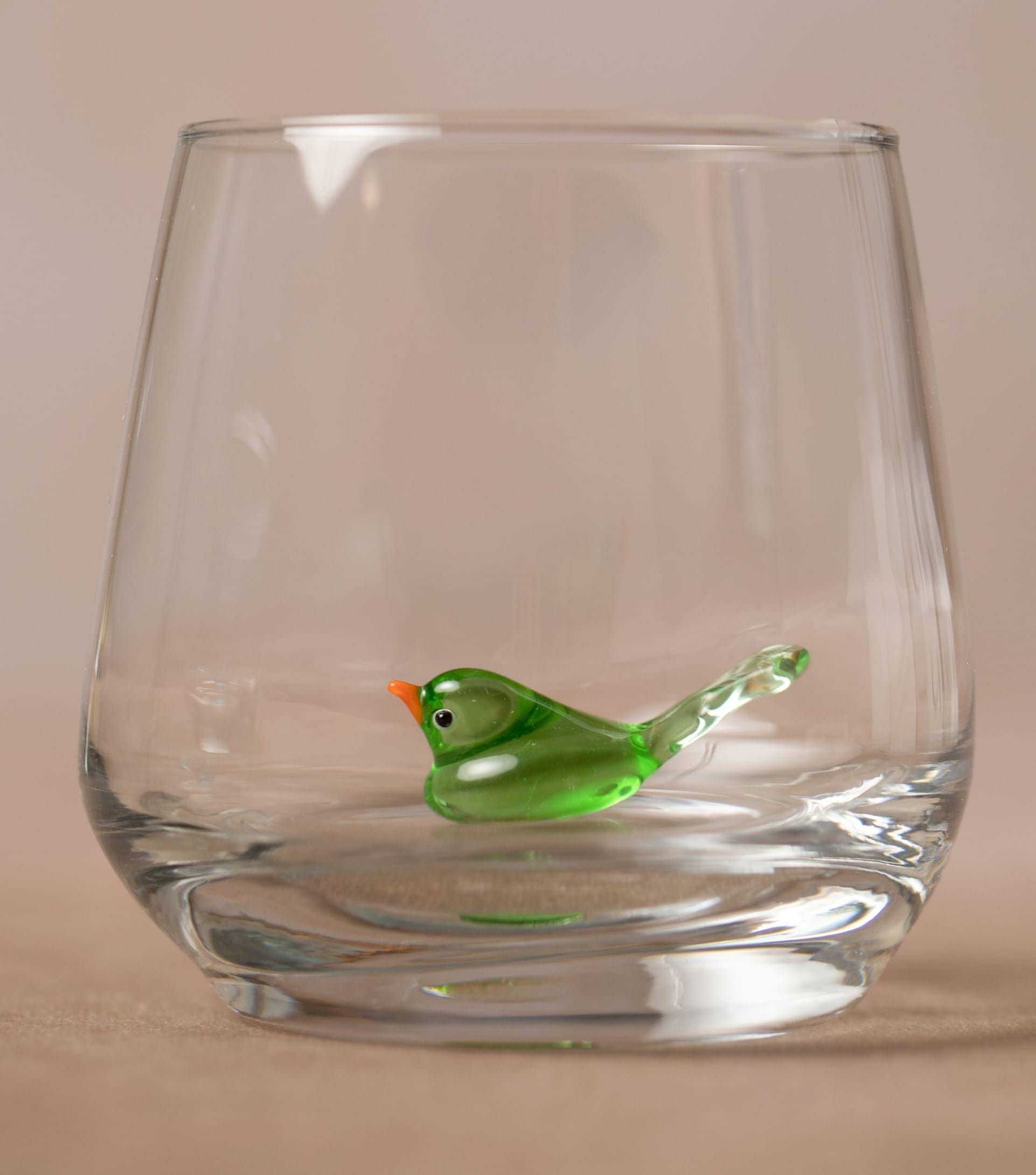 Drinking glass with green bird | Animal figure | 3D | Murano glass | Glass with figure | Handmade | Water glass | Cup