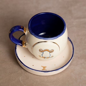 Zodiac sign - Gemini | Teacup | Coffee cup | Handmade from ceramic | With real gold elements | Designer cup