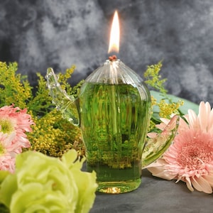 Oil lamp made of glass | Cactus plant | Mouth-blown & handmade | Modern oil lamp for indoor and outdoor use | Permanent wick made of glass fibers