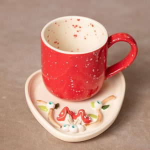 Coffee cup | Tea cup | Decorated with a “mushroom sauce” | Handmade from ceramics | Designer cup