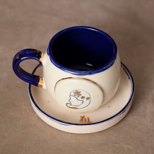 Zodiac sign - Virgo | Teacup | Coffee cup | Handmade from ceramic | With real gold elements | Designer cup