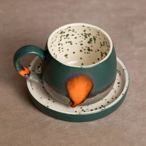 Coffee cup | tea cup | Decorated with an &quot;Orange Lava&quot; | Handmade from ceramic | Designer cup