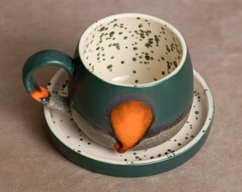 Taza de café | Taza de té | Decorada con un diseño de "lava naranja" | Hecha a mano en cerámica | Taza de diseño