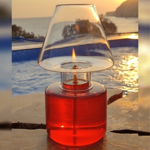 Oil lamp glass | Moss | Mouth-blown & handmade | Modern oil lamp for indoor and outdoor use | Permanent wick made of glass fibers