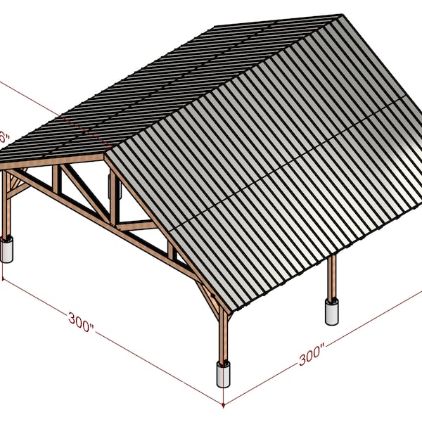 25x25 7/12 Giebelpavillon Pläne, Gartenpavillon, Bauplan, Carport Gebäudeplan, Giebelpavillon aus Holz, Holzpavillon Plan