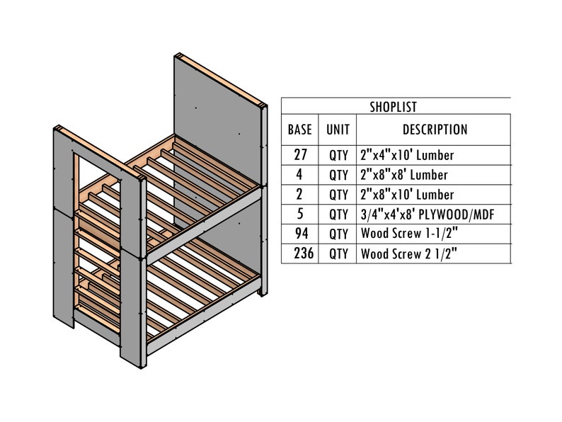 DIY King Size Bunk Bed Plans Build Plans for Adult Bunkbed Etsy