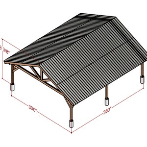 25x30 Gable Pavilion plan , carport plan , outdoor pavilion blueprint