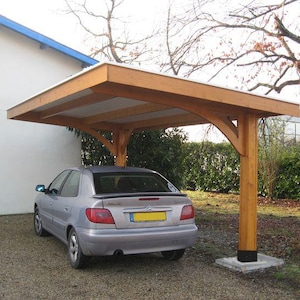 Plattegrond enkele vrijdragende carport, Houten vrijdragende carport, enkele helling autogarage, ideeën carport