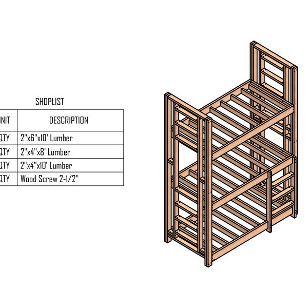 DIY Twin Triple Bunk Bed Plans – Twin size loft bed plan