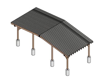 34x15 ft Lean To Pergola Plans with Animation (PDF Download)
