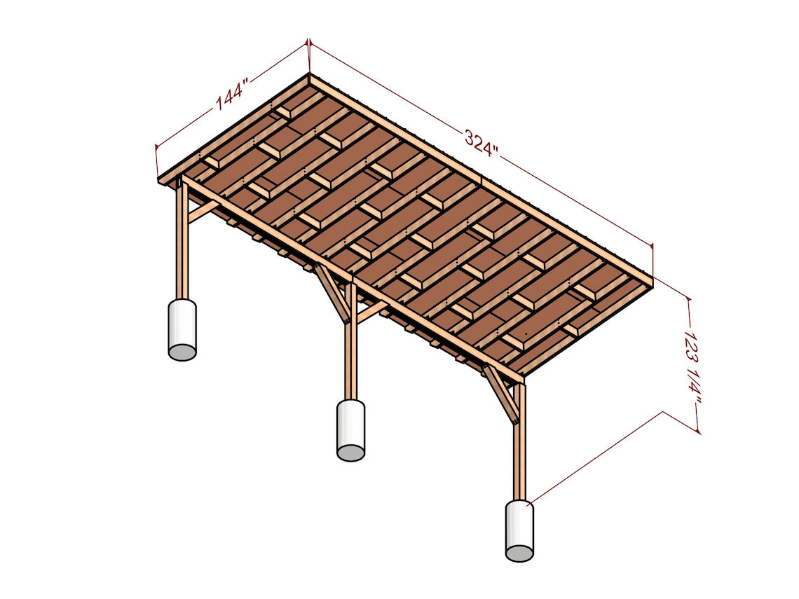 14x27 Lean to House Carport Plans, Attached Patio Build Plan - Etsy