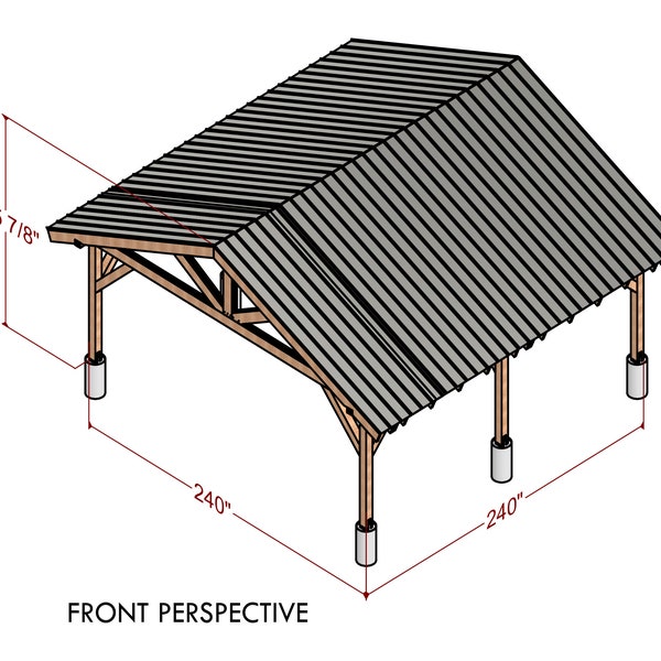 20x20 Giebelpavillon Pläne, Gartenpavillon, Bauplan, Carport Gebäudeplan, Giebelpavillon aus Holz, Holzpavillon Plan