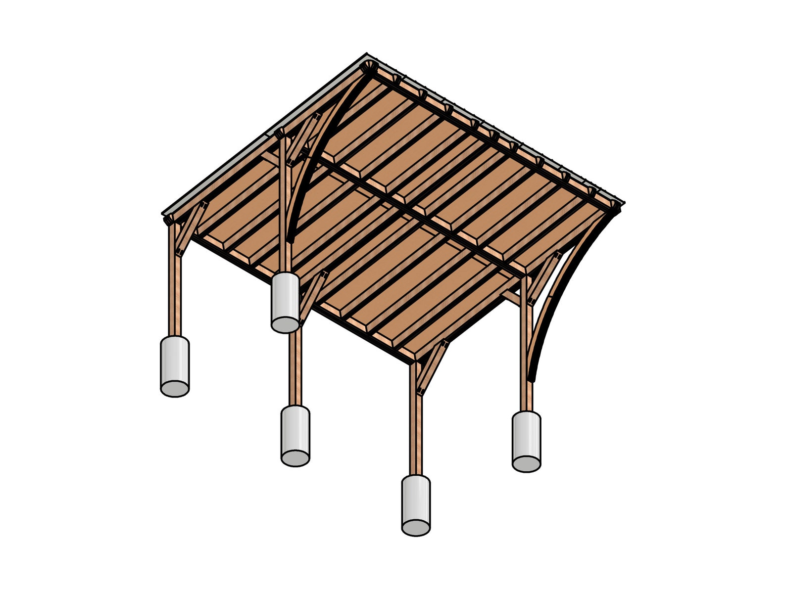 Curved Carport Plan, 20x16 Carport Plan, Single Slope Carport, Wooden