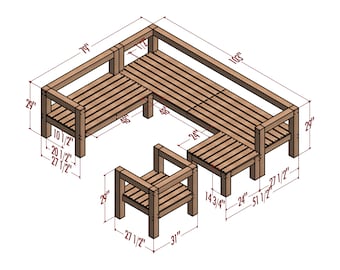 Planos para construir un sofá seccional de exterior (DIY), sofá de madera (plano en PDF)