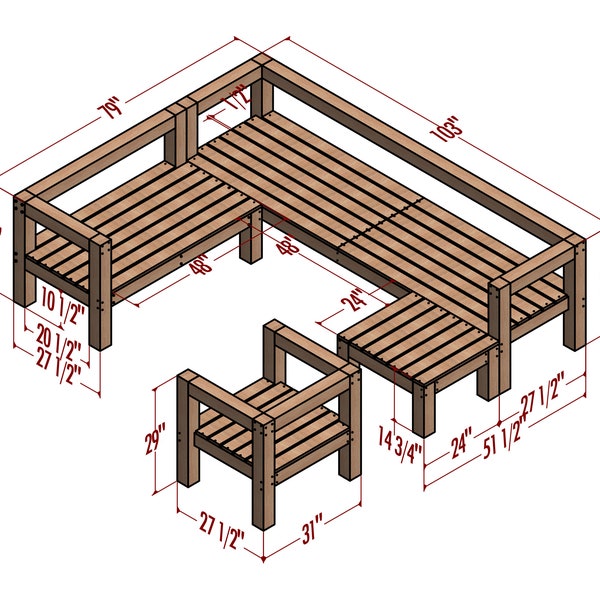 Plan de canapé d'extérieur bricolage, canapé en bois, mobilier d'extérieur, canapé d'extérieur, plan de canapé, canapé en bois, canapé sectionnel, plan de canapé-lit