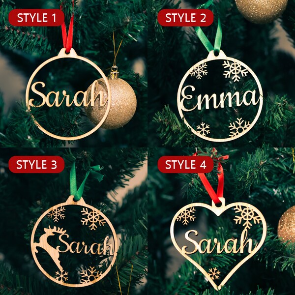 PERSONALISED CHRISTMAS Tree DECORATION | Custom Baubles Set | Wooden Personalised Hanging Ornament | Christmas Gift | Christmas Heart Bauble