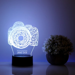 Personalised Camera Acrylic Led Lamp Photographer Gift - Photography Gift For Him / Her - 3D Illusion Lamp Night Light - Led Table Lamp