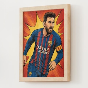 Lionel Messi Comic Print – Barça Football Digital Artwork