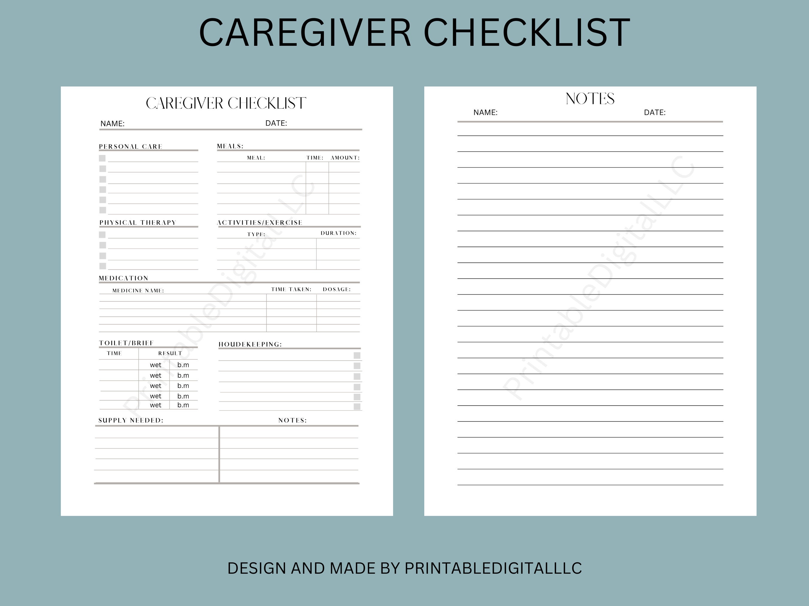 Caregiver Checklist,caring for Eldery,grandparent Care,printable Eldery