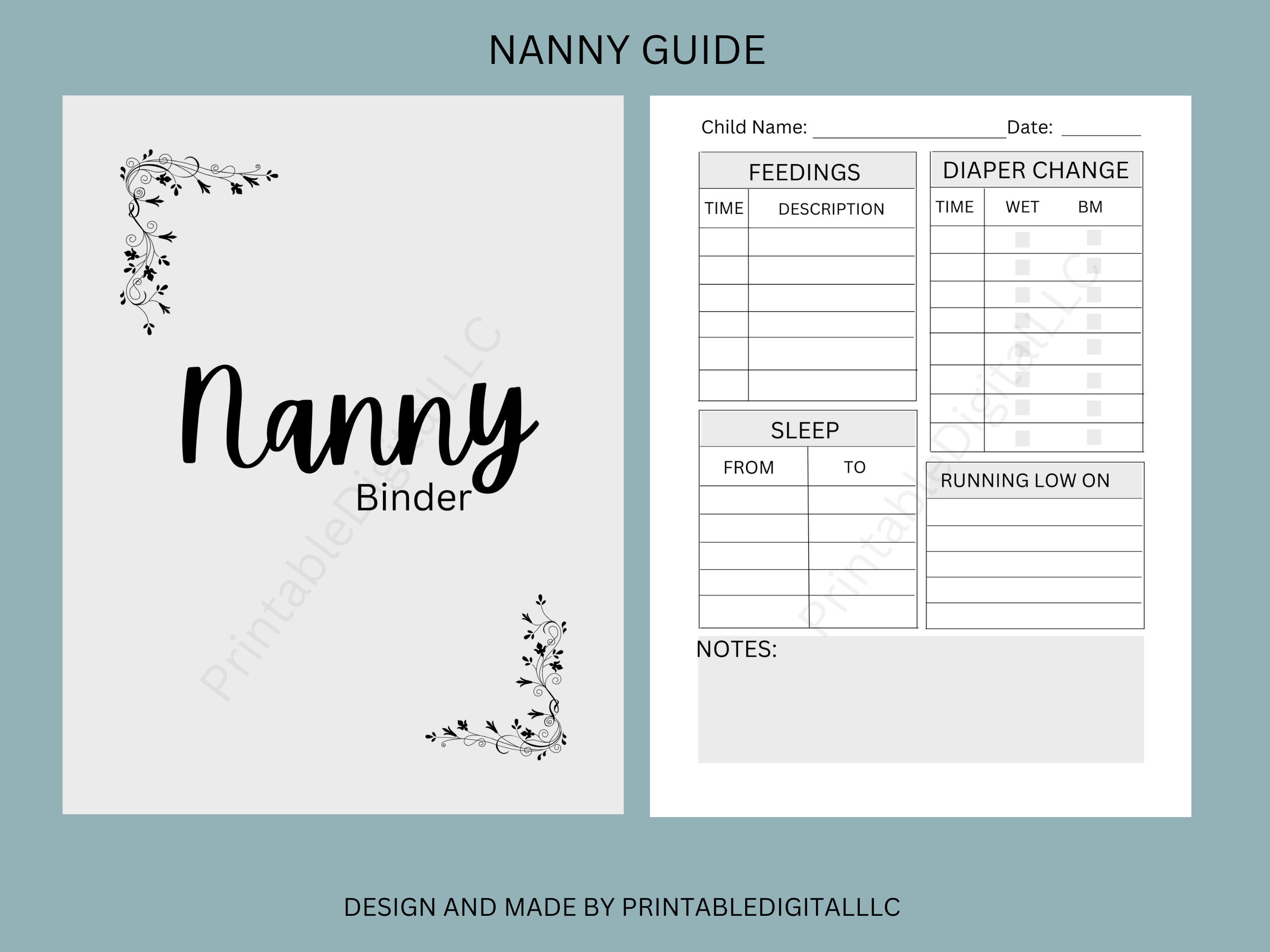 Nanny Binder Checklist Printable Childcare Log Nanny Planner Etsy