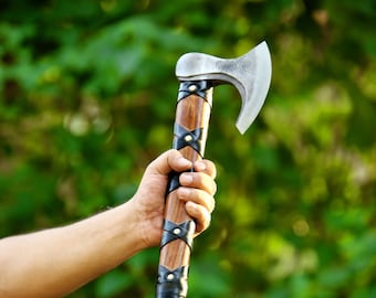 Hand Forged Ragnar Viking Axe: Carbon Steel Larp Axe with Leather Sheath