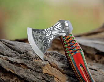 Viking Bearded Axe: Handcrafted Carbon Steel War Hatchet with Ash Wood Handle