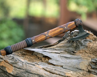 Forged Carbon Steel Viking Axe: Ash Wood Handle, Larp Hatchet