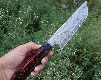 Handmade Damascus Chef Knife – Razor Sharp Kitchen Knife with Resin Handle, Professional Cooking Gift
