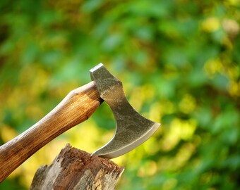 Hacha vikinga forjada: hacha escandinava Ragnar, hoja de acero de Damasco