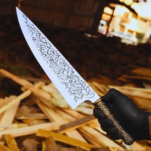 Fantasy Vorpal Blade Knife | Stainless Steel Cosplay Prop | Gothic Decorative Display with Stand
