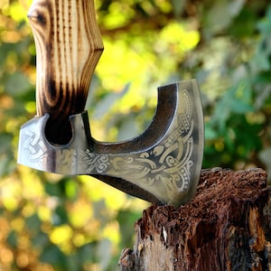 PERSONALIZED RAGNAR AXE With Ash Wood Handle, Custom Handmade Carbon Steel Axe, Wedding & Anniversary Gift, Best Gift For Him