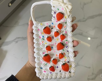 Handmade Delicious Strawberry Cake Decoden Phone Case | Gift For Her | Phone Case For iPhone, Samsung and Android