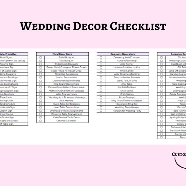 Wedding Decor Checklist