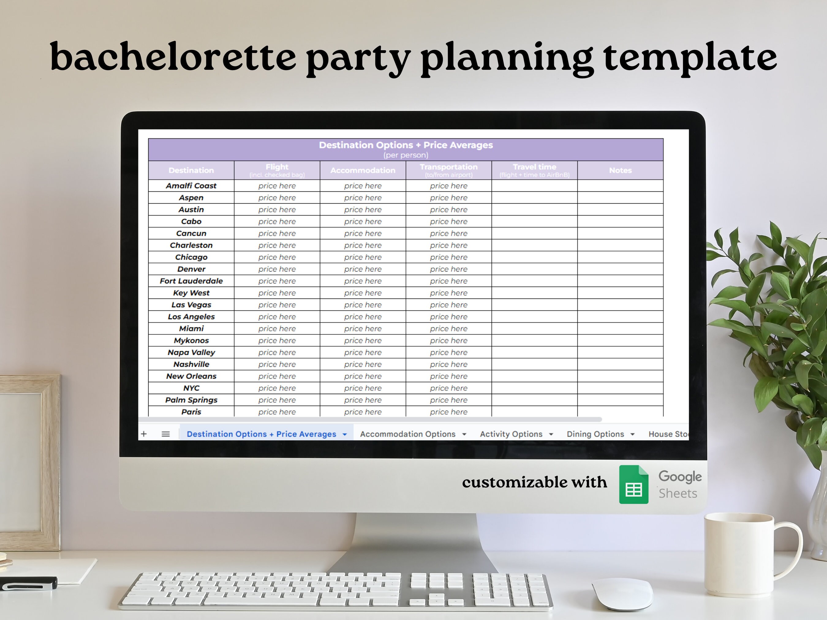 Bachelorette Party Planning Template Bachelorette Trip Planner Planning