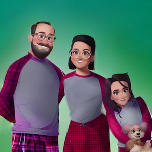 Disney-stijlportret van foto, digitaal of gedrukt aangepast portret, word Disney-personage, familieportret, cartoonportret van foto