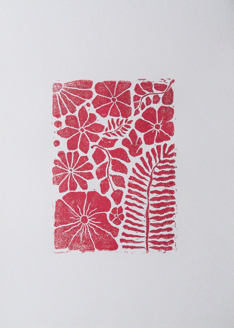 Floraler Linoldruck Handgemacht Bild 5