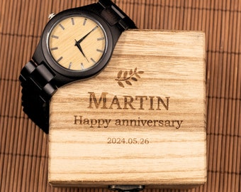 Reloj de madera grabado para hombres Regalo personalizado para él Reloj de pulsera personalizado Aniversario Padrinos Regalo de Navidad para novio marido papá