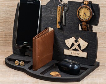 Docking Station Tech Accessories Gifts For Him, Personalised Anniversary Boyfriend Husband Gifts For Men Man iPhone Stand Charging Station